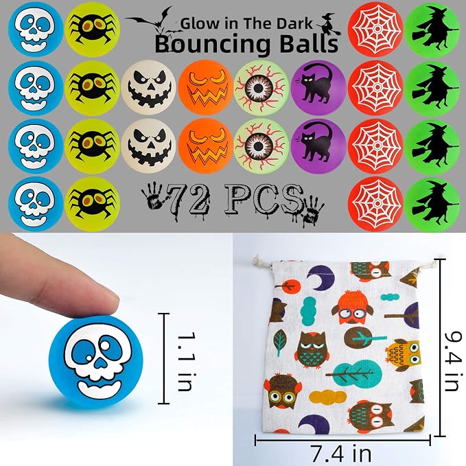 72 Glow in The Dark Bouncing Balls, Halloween Party Favors Supplies, 8 - Image 7