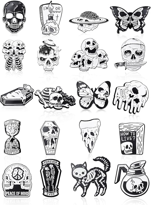 BBTO 20 Pieces Enamel Pins Skull Spooky Skeleton Enamel Pins Set Black by BBTO
