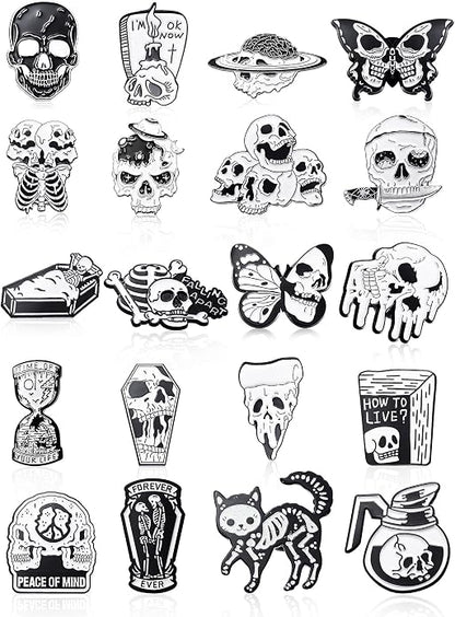 BBTO 20 Pieces Enamel Pins Skull Spooky Skeleton Enamel Pins Set Black by BBTO