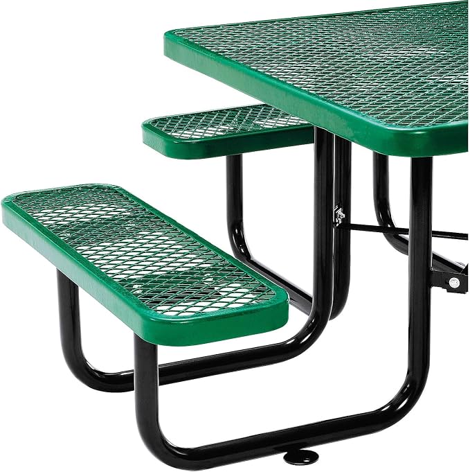 Global Industrial 46" Square Picnic Table, Expanded Metal, Attached Benches - Image 6