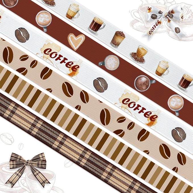 6 Rolls 18 Yards Fall Coffee Ribbons by Habbiful