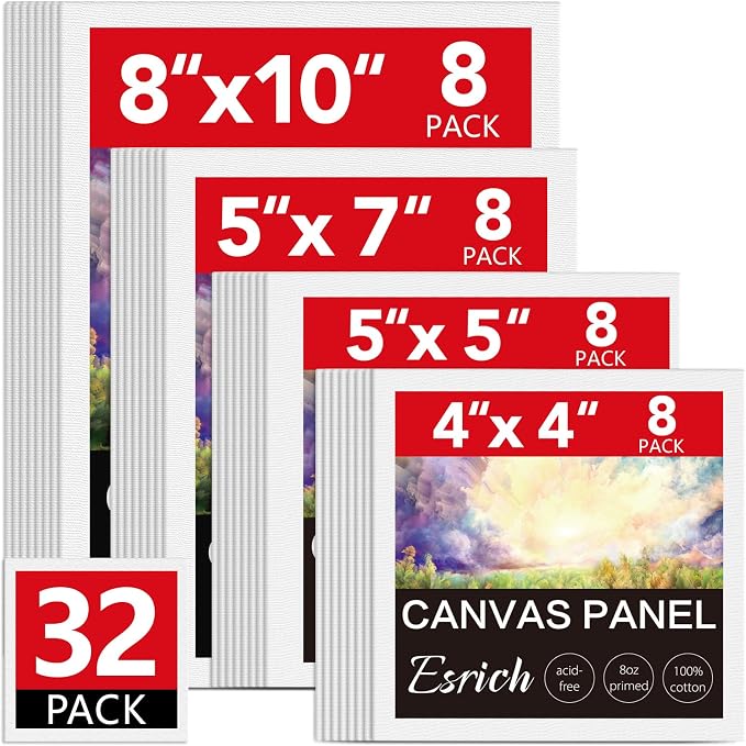 ESRICH Canvas for Painting, 32 Pack Multi-Size Canvas Boards for Painting 8pcs by ESRICH