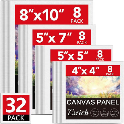 ESRICH Canvas for Painting, 32 Pack Multi-Size Canvas Boards for Painting 8pcs by ESRICH