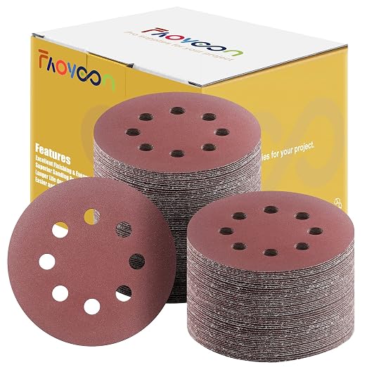 320 Grit Sandpaper, Sanding Disc 5 Inch 8 Hole Hook and Loop by Faoyoon