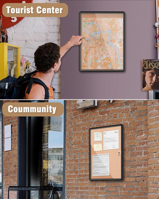 26"x20" Enclosed Bulletin Board, Lockable Weather-Resistant Aluminum Cork - Image 8