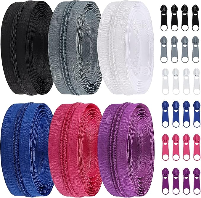 DOITEM 13 Yards 6 Pieces #5 Zippers Assorted Nylon Zipper Nylon Coil Zippers by DOITEM