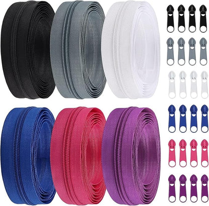 DOITEM 13 Yards 6 Pieces #5 Zippers Assorted Nylon Zipper Nylon Coil Zippers by DOITEM
