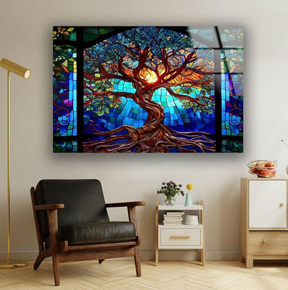 My Photostation.com 35.5Wx30H'' Stained Blue Life of Tree Glass Wall - Image 2
