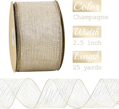 MEEDEE Champagne Gold Wired Ribbon - Image 2