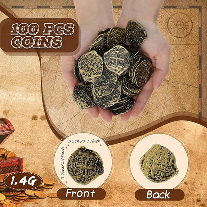 Hanaive 100 Pcs Pirate Coins Plastic Kids Fake Play Coins Replica Spanish - Image 2