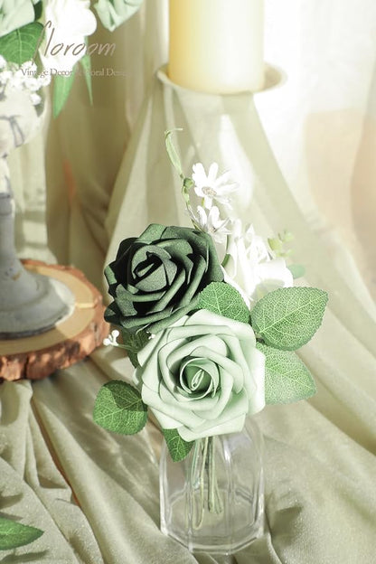 Floroom Artificial Flowers 25pcs Real Looking Sage Green & Emerald Green Foam - Image 4