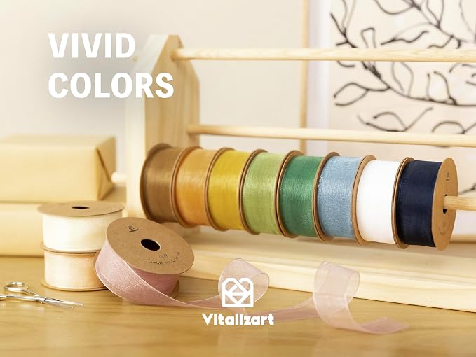 Vitalizart Dusty Blue Ribbon Organza Sheer Ribbon 1 inch x 30Yd Handmade Fabric - Image 6