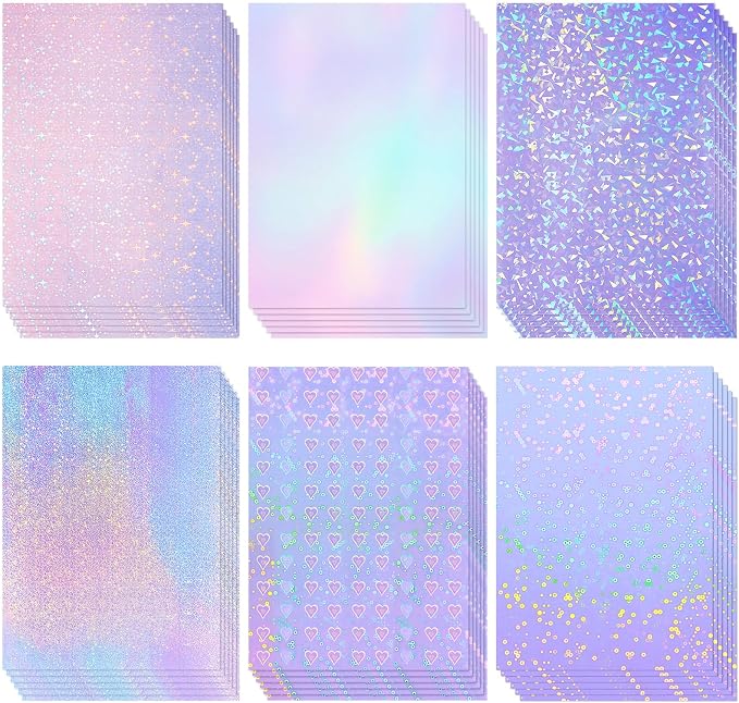Clabby 36 Sheets Holographic Sticker Paper A4 Vinyl Sticker Paper Self Adhesive by Clabby