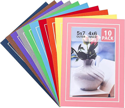 HOTUO 10 Pack 5x7 Colorful Picture Mats, 4 Ply Thickness Frame Mattes by HOTUO