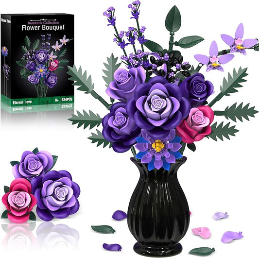 Purple Roses Flower Bouquet Building Sets, Gifts by Ciesa