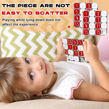 Metal Number Slide 15 Puzzle Red and White Number Sliding Puzzle Educational - Image 5