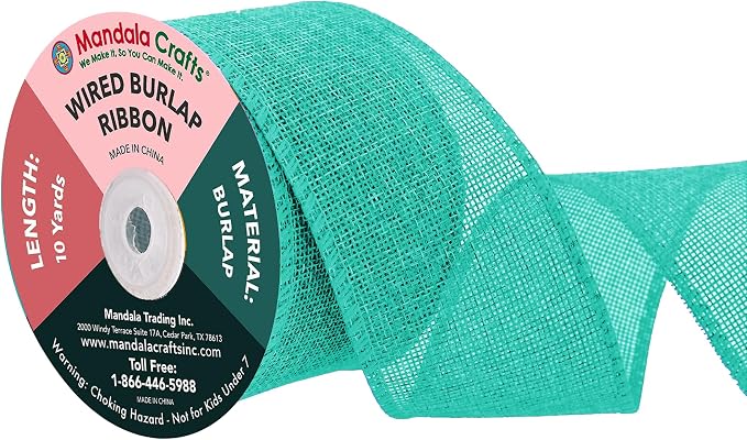 Mandala Crafts Turquoise Burlap Wired Ribbon 2.5 Inches Wide Jute Ribbons by MandalaCrafts
