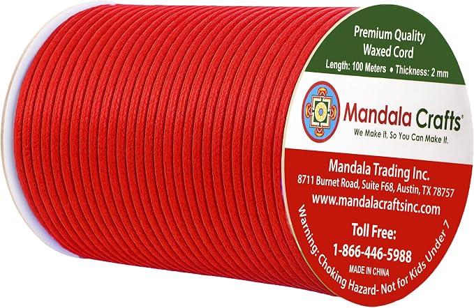 Mandala Crafts 2mm 109 Yards Red Cotton Waxed Cord - Image 2