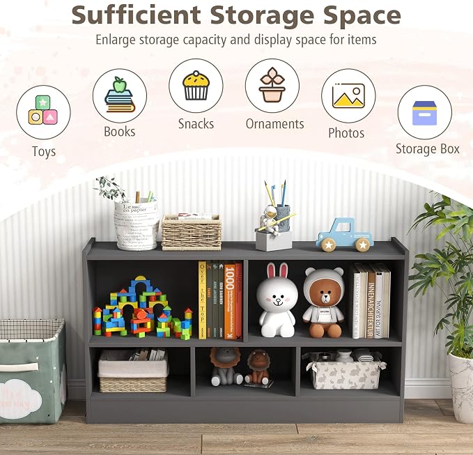 Toy Storage Organizer, 2-Tier Kids Bookshelf, 5 Cube Kids' Bookcases, Cabinets - Image 5