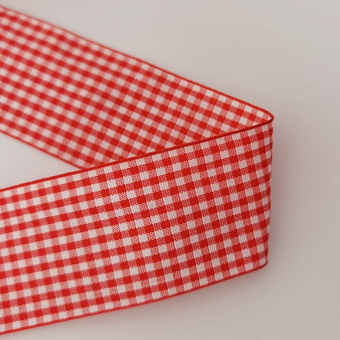 1.5 Inch Red and White Woven Edge 100% Polyester Gingham Ribbon 25 Yards Each - Image 8