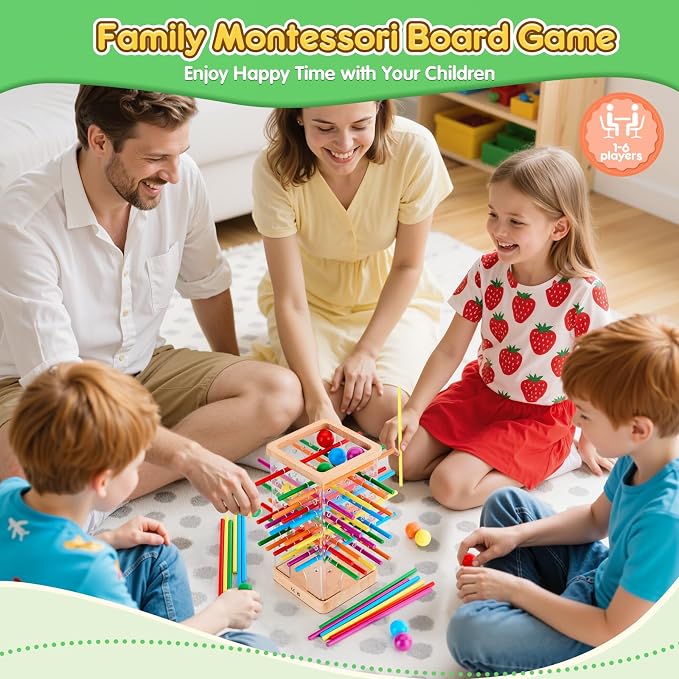 Montessori Wooden Board Games, 48 Colorful Sticks Dice Game - Image 6