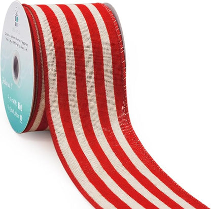 CT CRAFT LLC Striped Canvas Cotton Ribbon 2.5" x 10 Yards Ivory/Red Stripes by CTCRAFTLLC