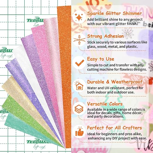TECKWRAP Glitter Adhesive Vinyl, Permanent Craft Vinyl - Image 2
