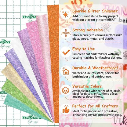 TECKWRAP Glitter Adhesive Vinyl, Permanent Craft Vinyl - Image 2