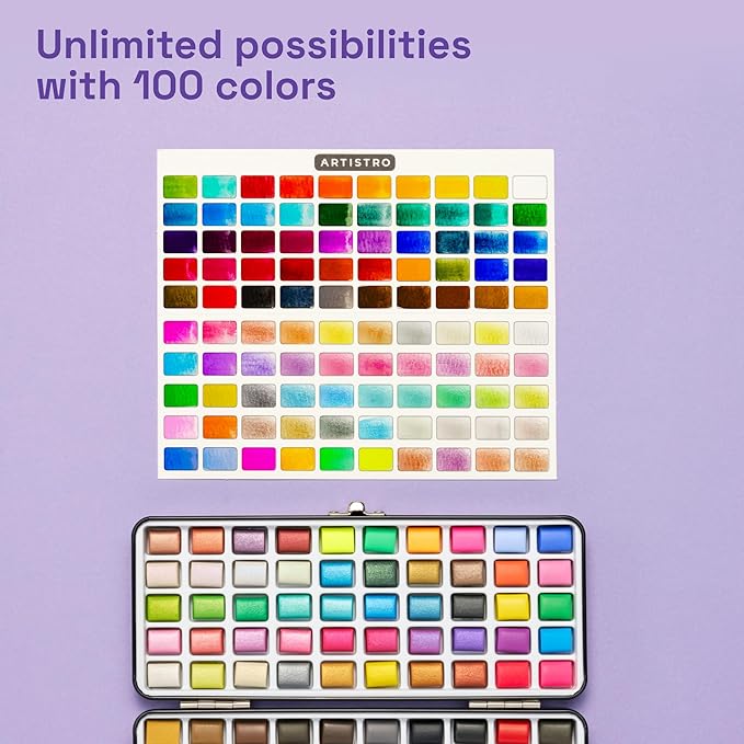 ARTISTRO 100 Watercolor Paint Set, Vivid Colors in Portable Box, Palette set. - Image 3