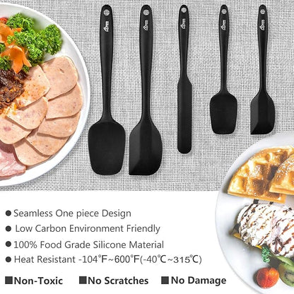 HOTEC 600℉ Heat Resistant BPA-Free Silicone Rubber Spatula Set, Kitchen Cooking - Image 6