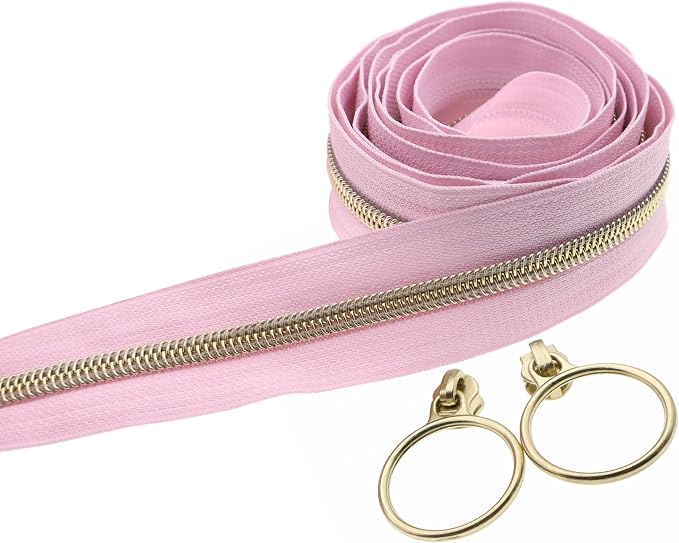 Leekayer #5 Gold Metallic Nylon Coil Zippers by The Yard Bulk 10 Yards Pink - Image 5