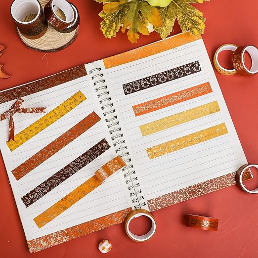 Whaline 12 Rolls Fall Washi Tapes Foil Gold Decorative Tape Autumn Gnome - Image 4