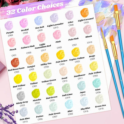 Caliart Acrylic Paint Set with 12 Brushes, 36 Pastel Colors Art Craft Paint - Image 2