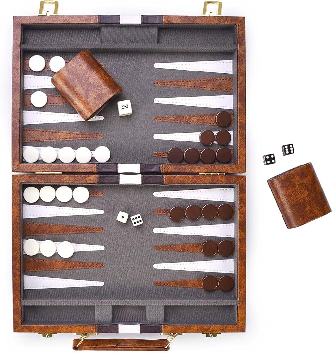 AMEROUS Backgammon Set, 11 Inches Classic Board Game withLeather Case, Folding - Image 3