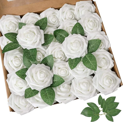 AmyHomie Artificial Flower 50pcs Real Looking Fake Roses w/Stem by AmyHomie