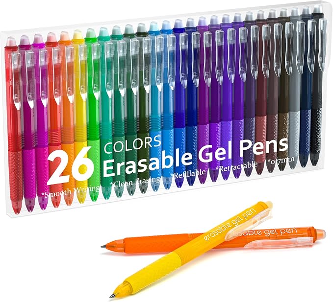 Erasable Gel Pens, 26 Colors Retractable Erasable Pens Clicker, Fine Point by ShuttleArt