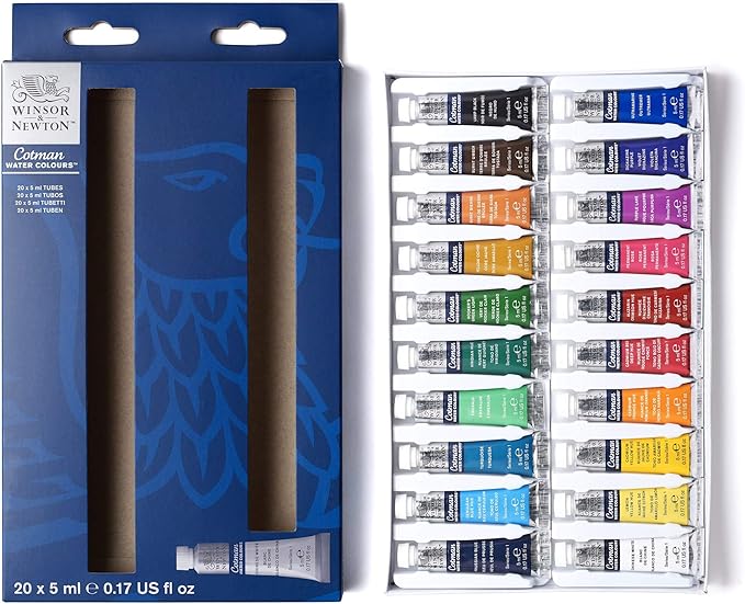Winsor & Newton Cotman Watercolor Paint Set, 20 Colors, 5ml Tubes by WinsorNewton