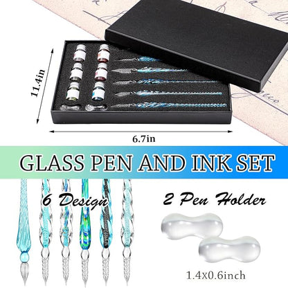 Zonon Glass Dipped Pen Ink Set 14 Pcs Include 6 Pcs Glass Dip Pen, 6 Colorful - Image 3