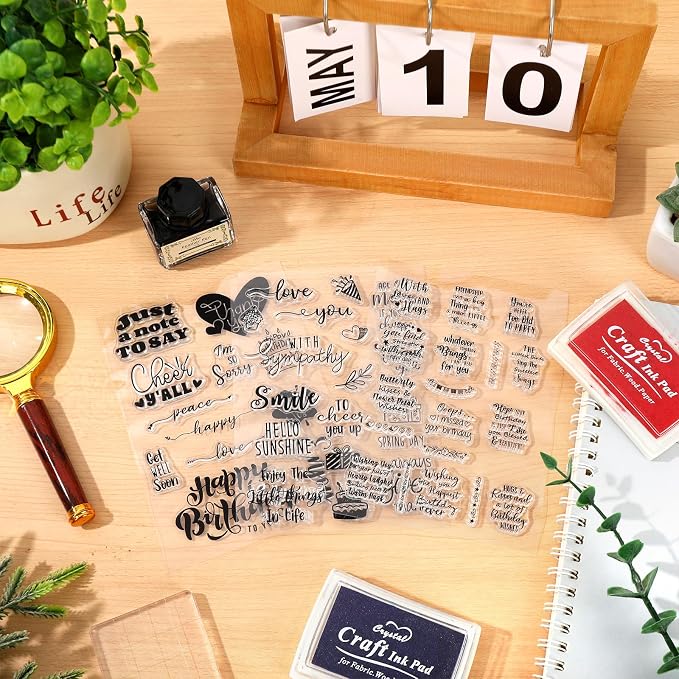 Whaline 4 Sheets Sentiment Words Clear Stamps Greeting Words Happy Birthday - Image 7