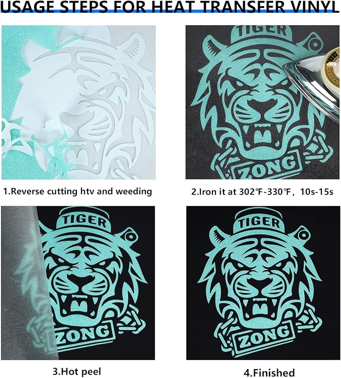 FUNKAKA Blue Heat Transfer HTV Vinyl Bundle, 8 Rolls 12" x 3ft Iron On Vinyl - Image 2