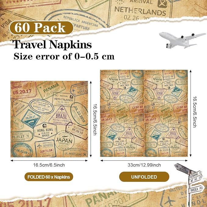 60 Pcs World Travel Cocktail Paper Napkins 6.5 x 6.5 Inches Disposable Paper - Image 2