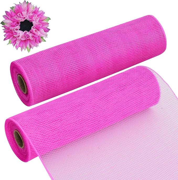 TONIFUL 2 Rolls 10 Inch Hot Pink Decorative Mesh Ribbbon Rolls by TONIFUL