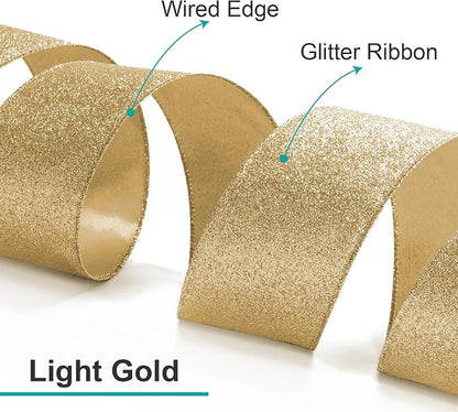 CT CRAFT LLC Glitter Wired Ribbon 1.5" x 20 Yards Light Gold - Image 3