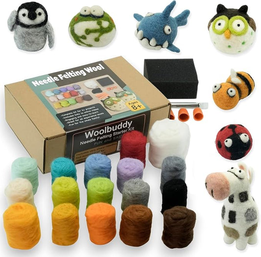 Woolbuddy Needle Felting Wool Kit – Starter Set to Make 6 Cute Animals – by Woolbuddy