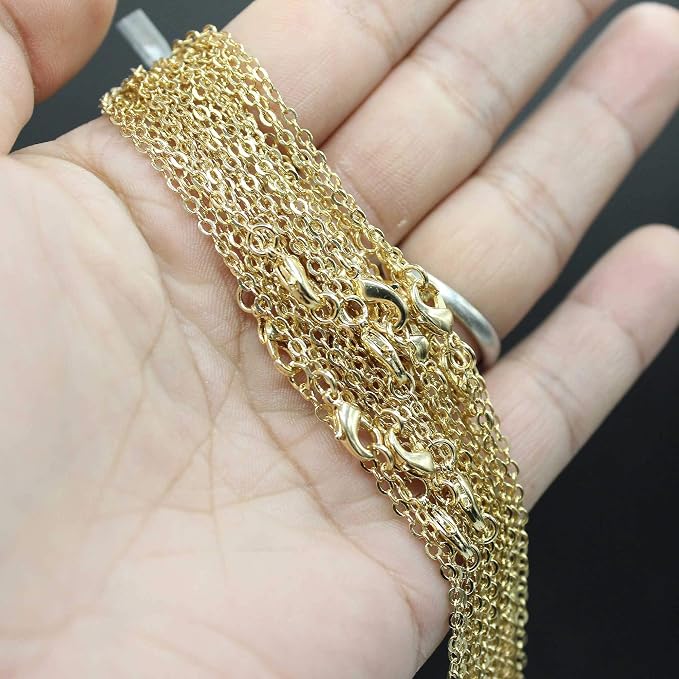 Wholesale 12 PCS Gold Plated Solid Brass Flat Cable Chain Finished Necklace - Image 4