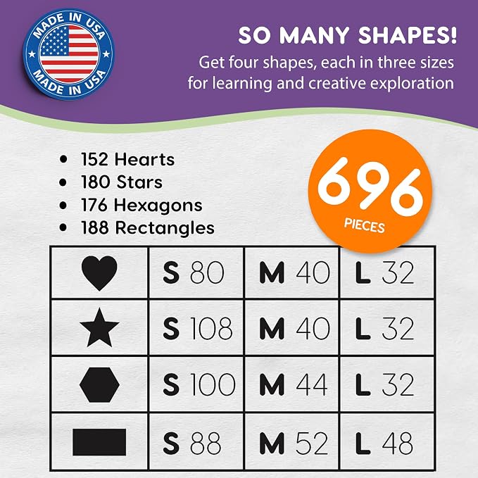 Basic Shapes 2: Hearts, Rectangles, 696 Pieces US Made Card Stock Punch Out - Image 4