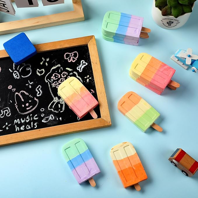 48 Pcs Ice Cream Sidewalk Chalk Set Multicolor Party Favors Bulk Washable Safe - Image 3