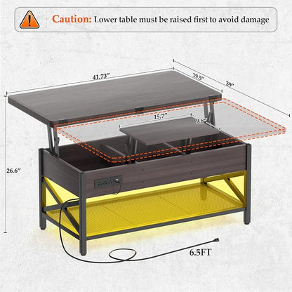 Aheaplus Coffee Table Lift Top Multi-Function Coffee Table Converts to Dining - Image 2