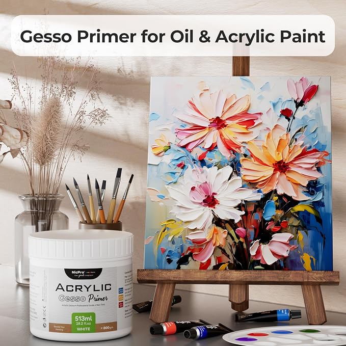 Nicpro White Gesso Primer for Acrylic Painting, Excellent Coverage, Gesso - Image 3
