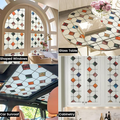 DKTIE Stained Glass Window Film Geometric Patterns, Fine Frosted Window Clings - Image 5